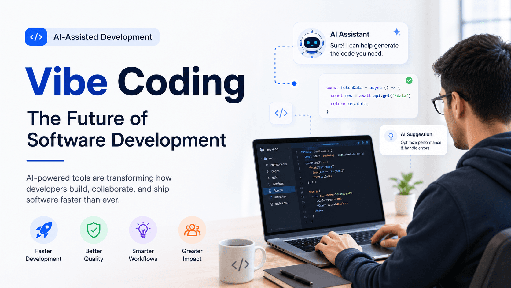 Developer using AI-assisted coding alongside traditional software engineering workflows.